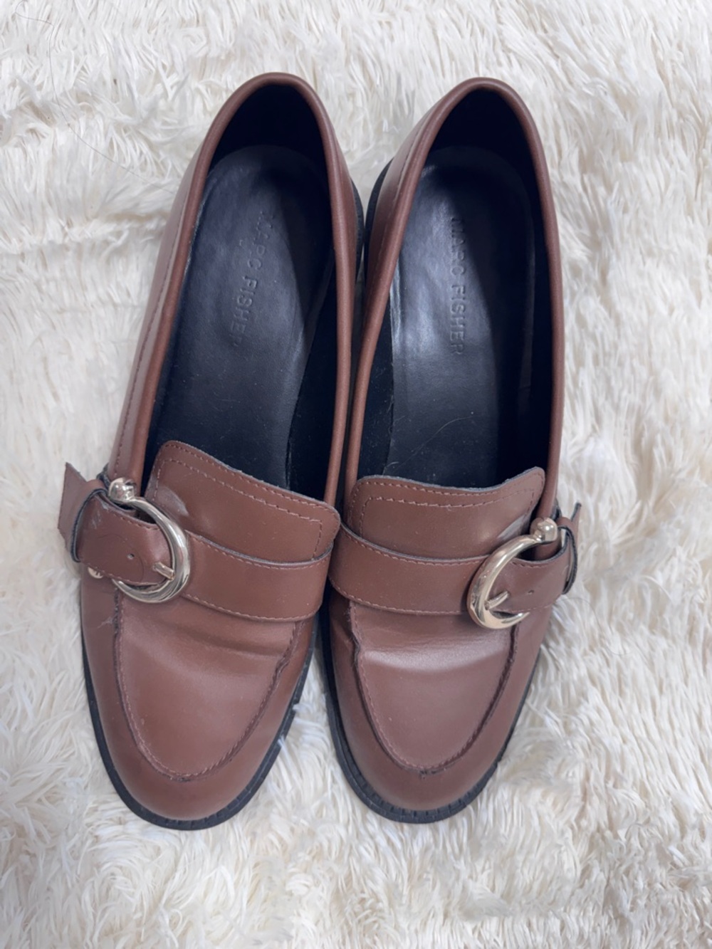 Marc Fisher Chunky Brown Loafers with Buckle - Women’s 8